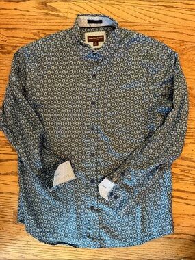 Johnston & Murphy Blue Geometric Print Button-Down Shirt